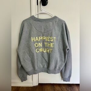 Crewneck Sweatshirt with 'Happiest on the Court' Embroidered Tennis Graphic